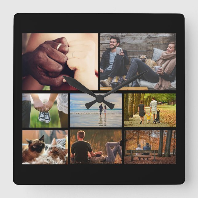 Horloge Carrée Custom photo couples collage | 8 black (Recto)