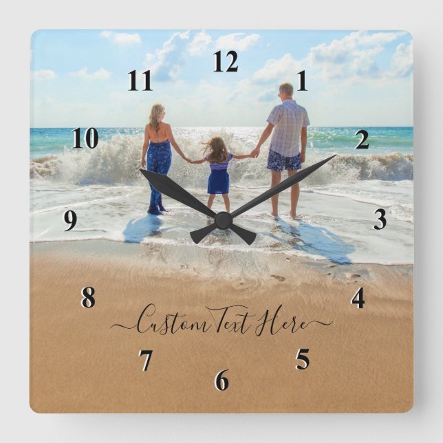 Horloge Carrée Custom Photo et texte Clock - Your Photo Design (Recto)