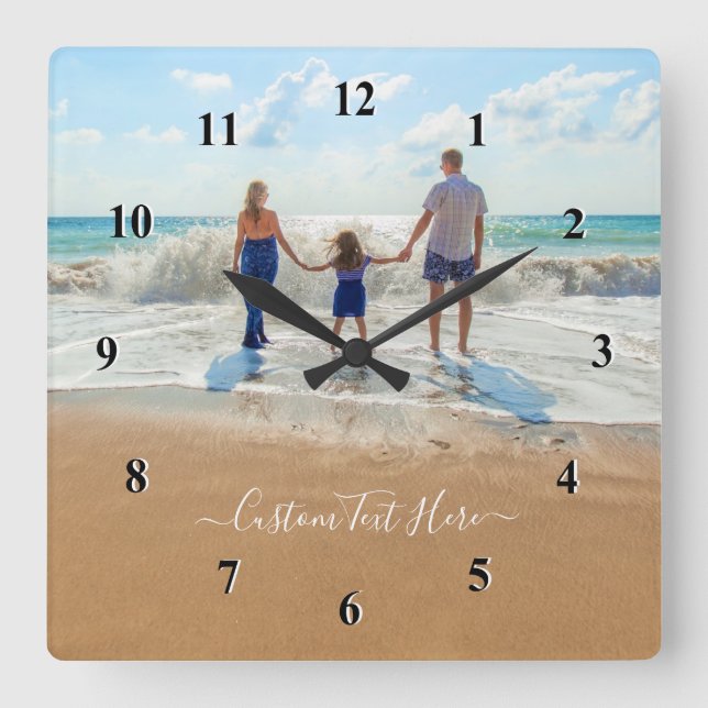 Horloge Carrée Custom Photo et texte - Your Own Design - Family (Recto)