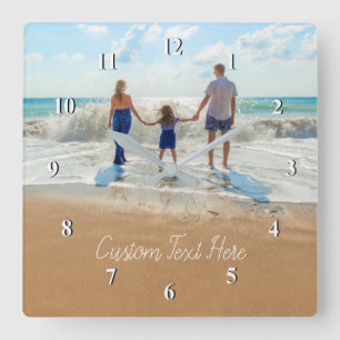 Horloge Carrée Custom Photo Text Font Clock - Your Family Design