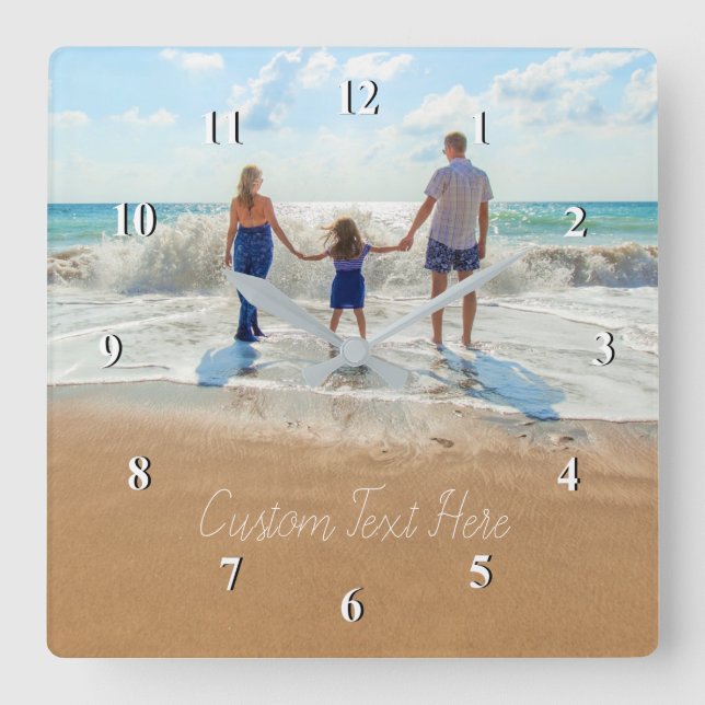 Horloge Carrée Custom Photo Text Font Clock - Your Family Design (Recto)