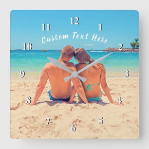 Horloge Carrée Custom Photo Text Wall Clock Your Romantic Photos
