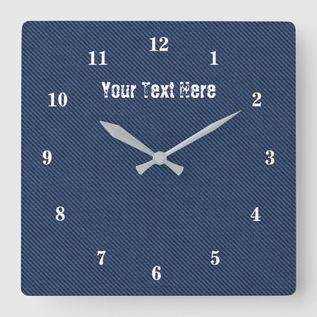 Horloge Carrée Custom Text Wall Clock with Blue Jeans Fabric (Recto)