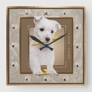 Horloge Carrée Customize It ! Westie Puppy Ornate Gold Wall Clock