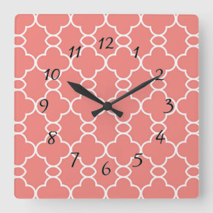 Horloge Carrée Cute Abstrait Saumon blanc moderne