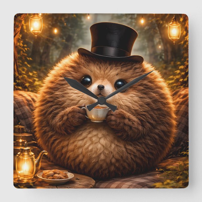Horloge Carrée Cute Animal Gift Wall Clock Cozy Room Decor (Recto)