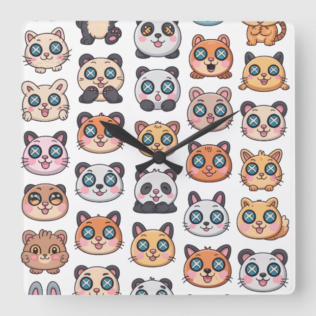 Horloge Carrée Cute Animals Sticker Sheet Adorable Cartoon Charac (Recto)