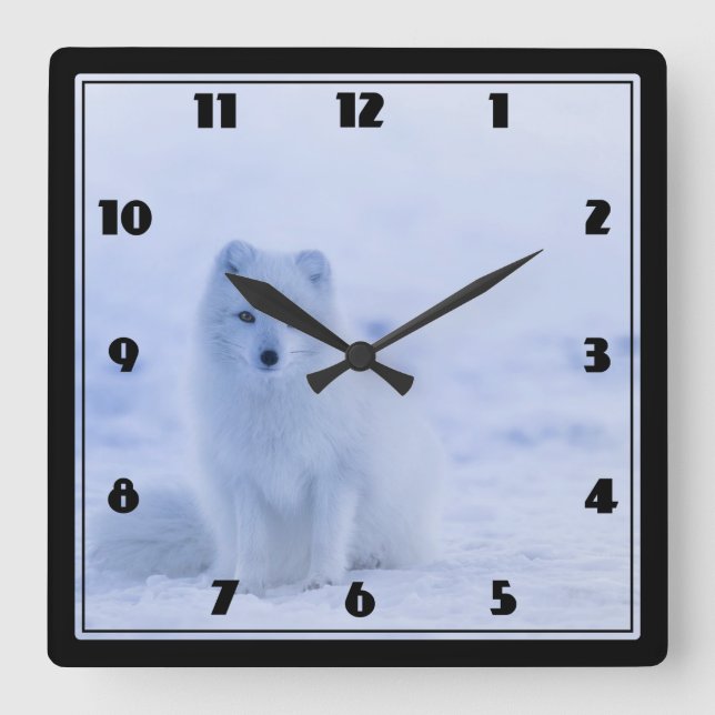 Horloge Carrée Cute Arctic Fox sur Snowy Winter Arrière - plan (Recto)