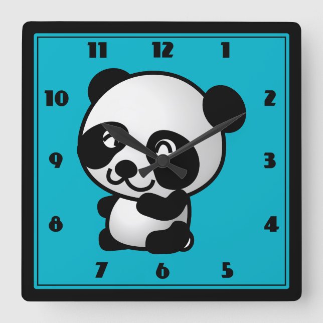 Horloge Carrée Cute black and white panda bear cartoon graphic (Recto)