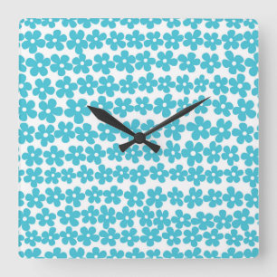 Horloge Carrée Cute blue girly spring flowers