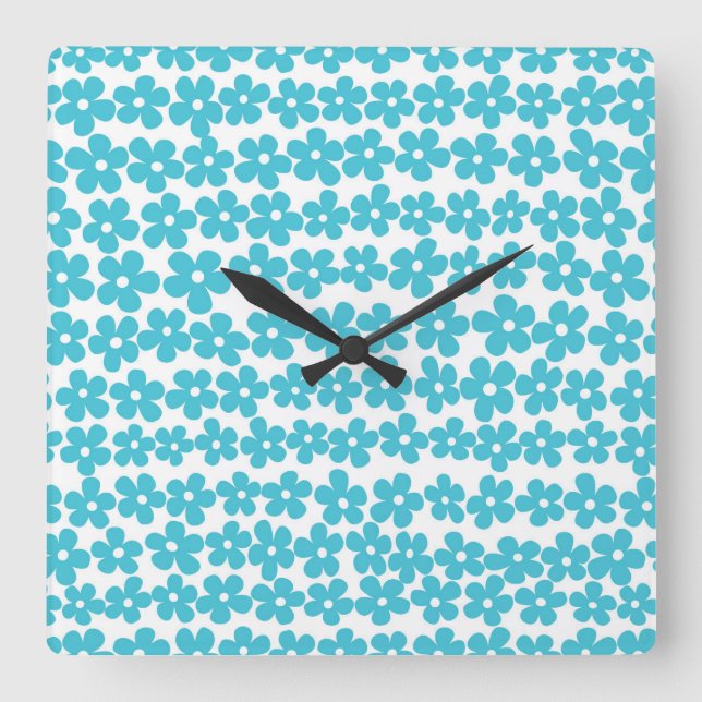 Horloge Carrée Cute blue girly spring flowers (Recto)