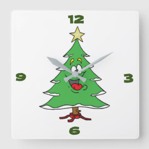 HORLOGE CARRÉE **CUTE CARTOON CHRISTMAS TREE** CLOCK