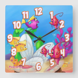 Horloge Carrée Cute cartoon wall clock fish