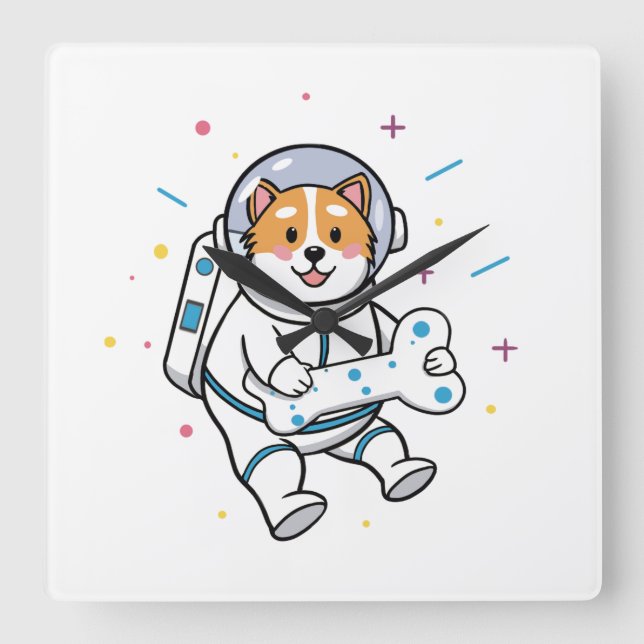 Horloge Carrée Cute Cat Astronaut in Space Wall Clock (Recto)