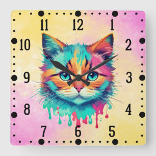 Horloge Carrée Cute Cat Face Multicolore Design-89059