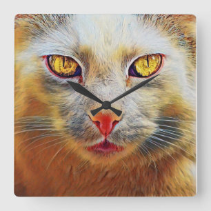 Horloge Carrée Cute Cat Golden Face Wall Clock