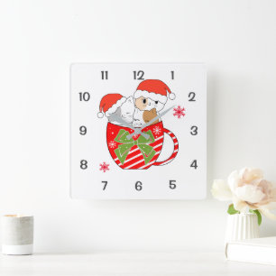 Horloge Carrée Cute Cats in the Mug Christmas Thème