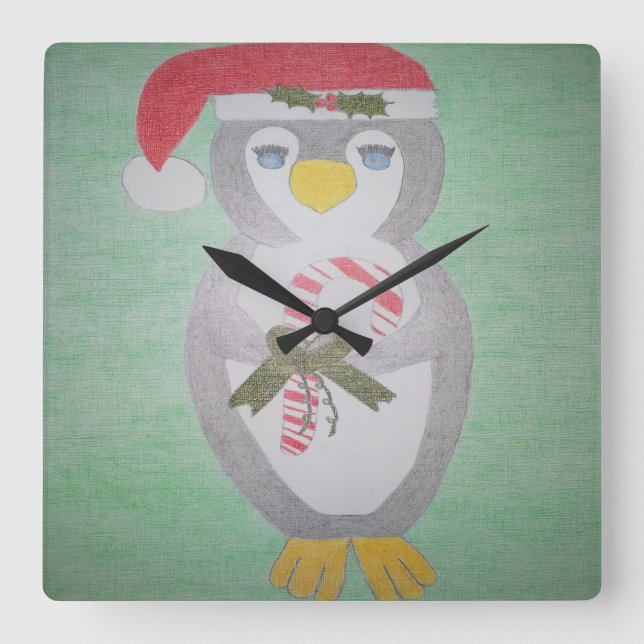 Horloge Carrée Cute Christmas Penguin (Recto)