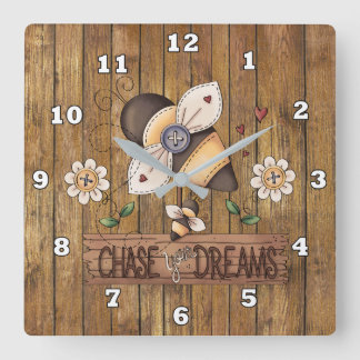 Horloge Carrée Cute Country bee farmhouse wall decor