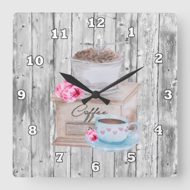 Horloge Carrée Cute Country coffee bar (Recto)