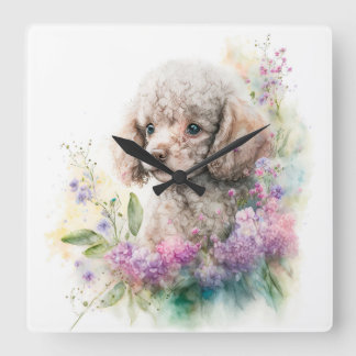 HORLOGE CARRÉE CUTE CURLY HAITE CHIEN BLANC POODLE