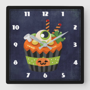 Horloge Carrée Cute et Déplaisante Halloween Cupcake avec un Big