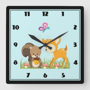 Horloge Carrée Cute Forest Creatures Happy Cartoon
