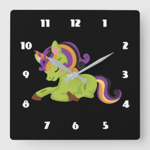 Horloge Carrée Cute Frankenstein Unicorn Halloween