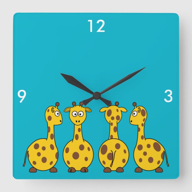 Horloge Carrée Cute Giraffe, Wild Animal (Recto)