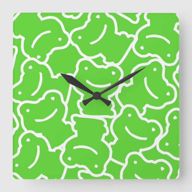 Horloge Carrée Cute Grenouille Cartoon Motif Vert Et Blanc (Recto)
