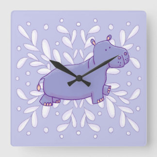 Horloge Carrée Cute Hippo Wall Clock