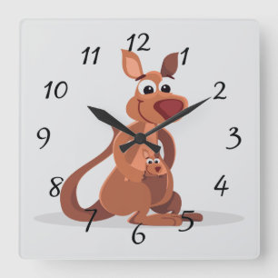 Horloge Carrée Cute Kangaroo animé avec bébé