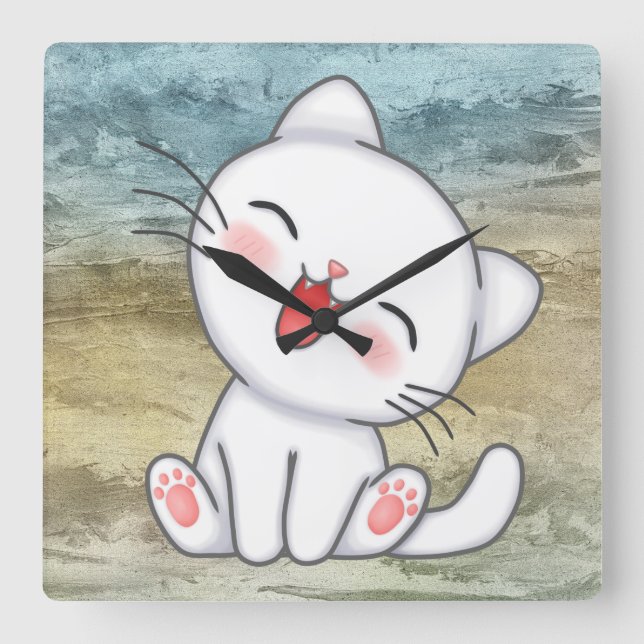 Horloge Carrée Cute Kitten (Recto)