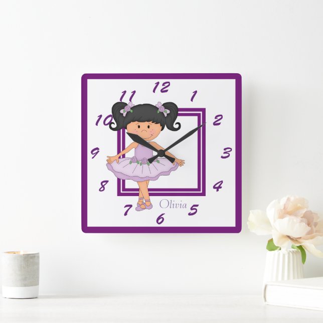 Horloge Carrée Cute Lavender Ballerina Personnalisé (Maison)