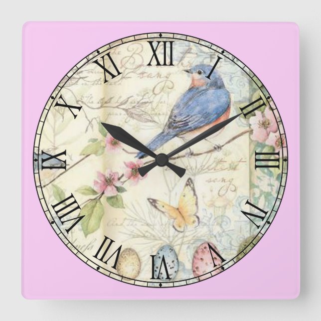 Horloge Carrée Cute Little Pastel Blue Bird (Recto)