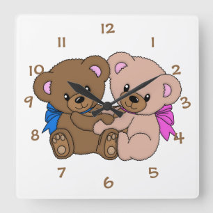 Horloge Carrée Cute Little Twin Baby Bears La chambre de l'enfant
