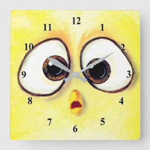 Horloge Carrée Cute Little Yellow Surprised Big Eyes Fun