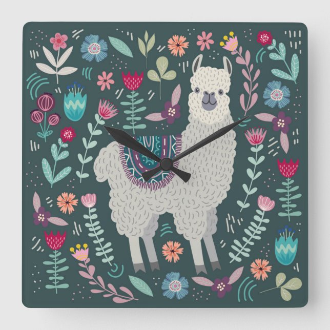 Horloge Carrée Cute Llama (Recto)