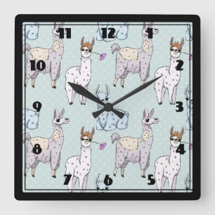 Horloge Carrée Cute Llama Motif Pois