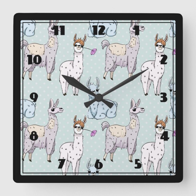Horloge Carrée Cute Llama Motif Pois (Recto)