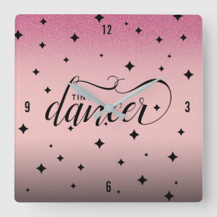 Horloge Carrée Cute Ombre Parties scintillant Rose Starry Mince D