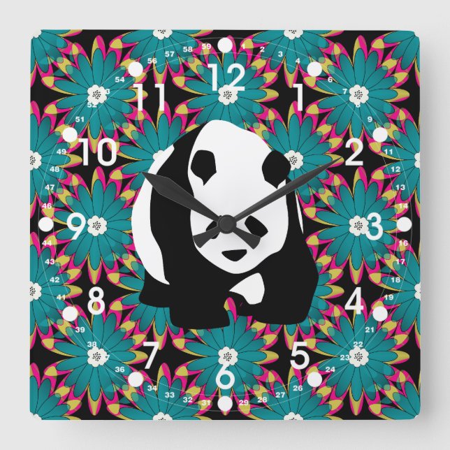 Horloge Carrée Cute Panda Bear (Recto)