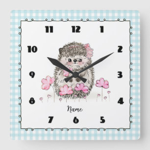 Horloge Carrée Cute petit hérisson personnalisé bleu