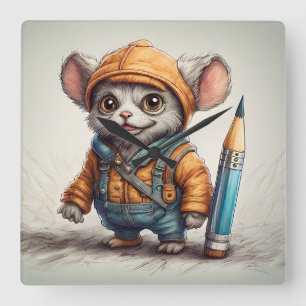 Horloge Carrée Cute Petit Imaginaire Créateur Crayon Artiste