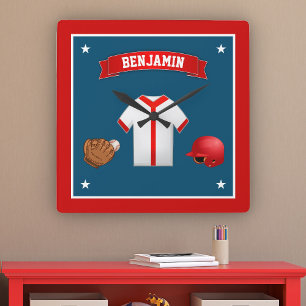 Horloge Carrée Cute Petite Salle Enfants De Lecteur De Baseball