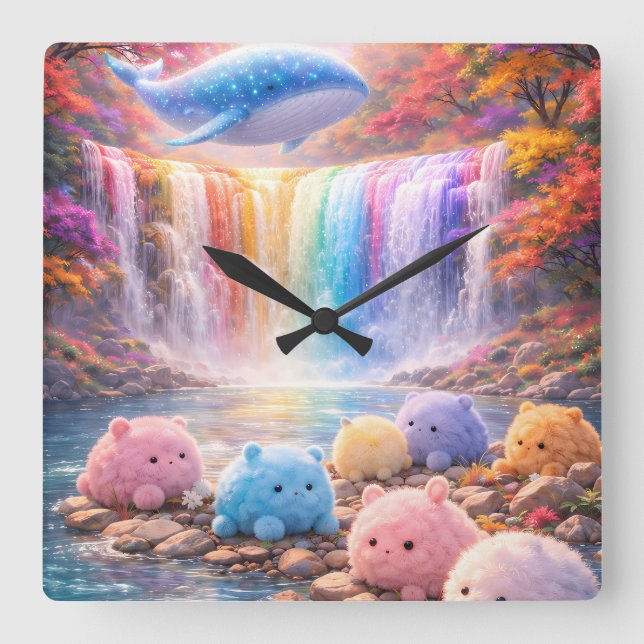 Horloge Carrée Cute Rainbow Waterfall Kids Wall Clock Decor (Recto)