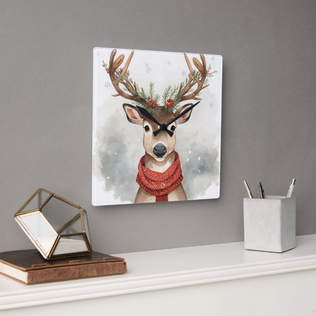 Horloge Carrée Cute Reindeer Christmas Wall Clock (Bureau)