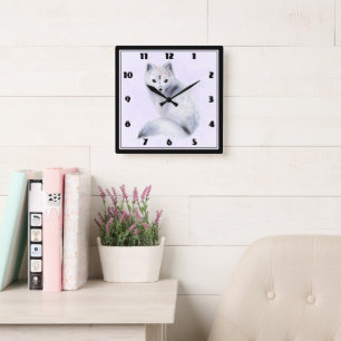 Horloge Carrée Cute renard nordique avec marques florales