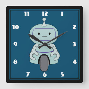 Horloge Carrée Cute Robot Illustration