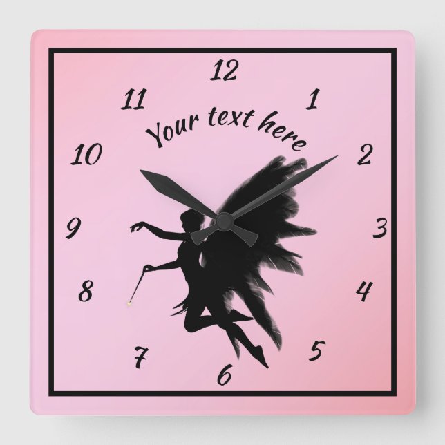 Horloge Carrée Cute rose et noir Silhouette Fairy Girly Ado (Recto)